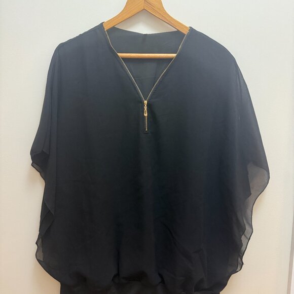 Plus Size Tops for Women Solid Short Sleeve V-Neck Pullover Chiffon Blouse - Picture 2 of 6